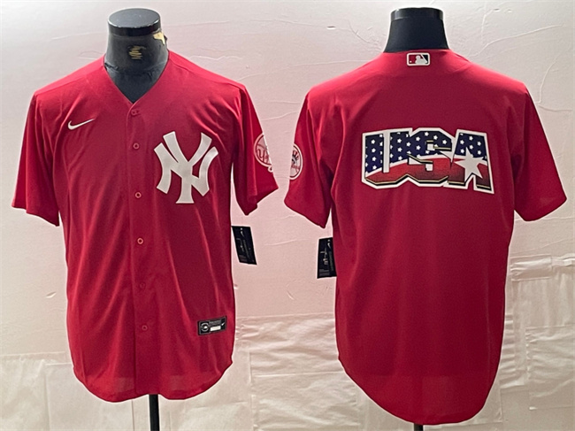 Men's New York Yankees Red Team Big Logo Cool Base Stitched Baseball Jersey